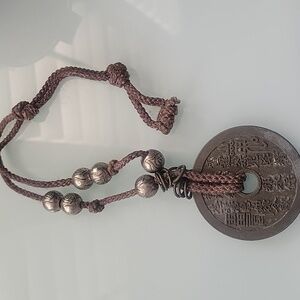 Oriental (Chinese Zodiac) Medallion Metal Pendant On Hand Knotted Rope